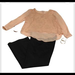 🔴 NWOT NY Collection Ladies Pink blouse with pink lace overlay Size Petite Large